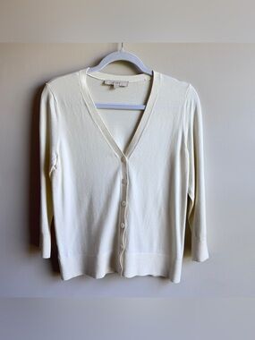 LOFT Cream V-Neck Button Cardigan Sweater